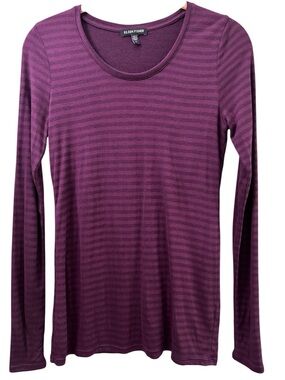 Eileen Fisher Long-Sleeve Scoop Neck Top in Plum Stripe Size S